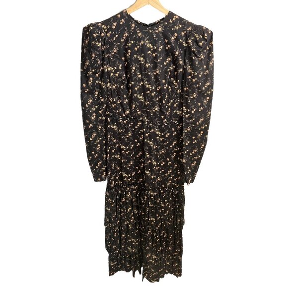 The Vampires Wife Earl Floral Ruffle Layered Midi Dress Black US 6 UK 10 - Picture 3 of 16